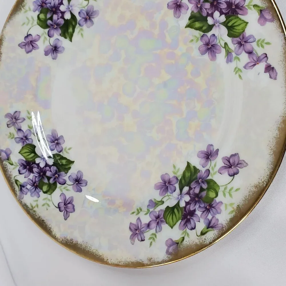 Ucagco Japan February Violet Flower Lusterware Plate 7.5